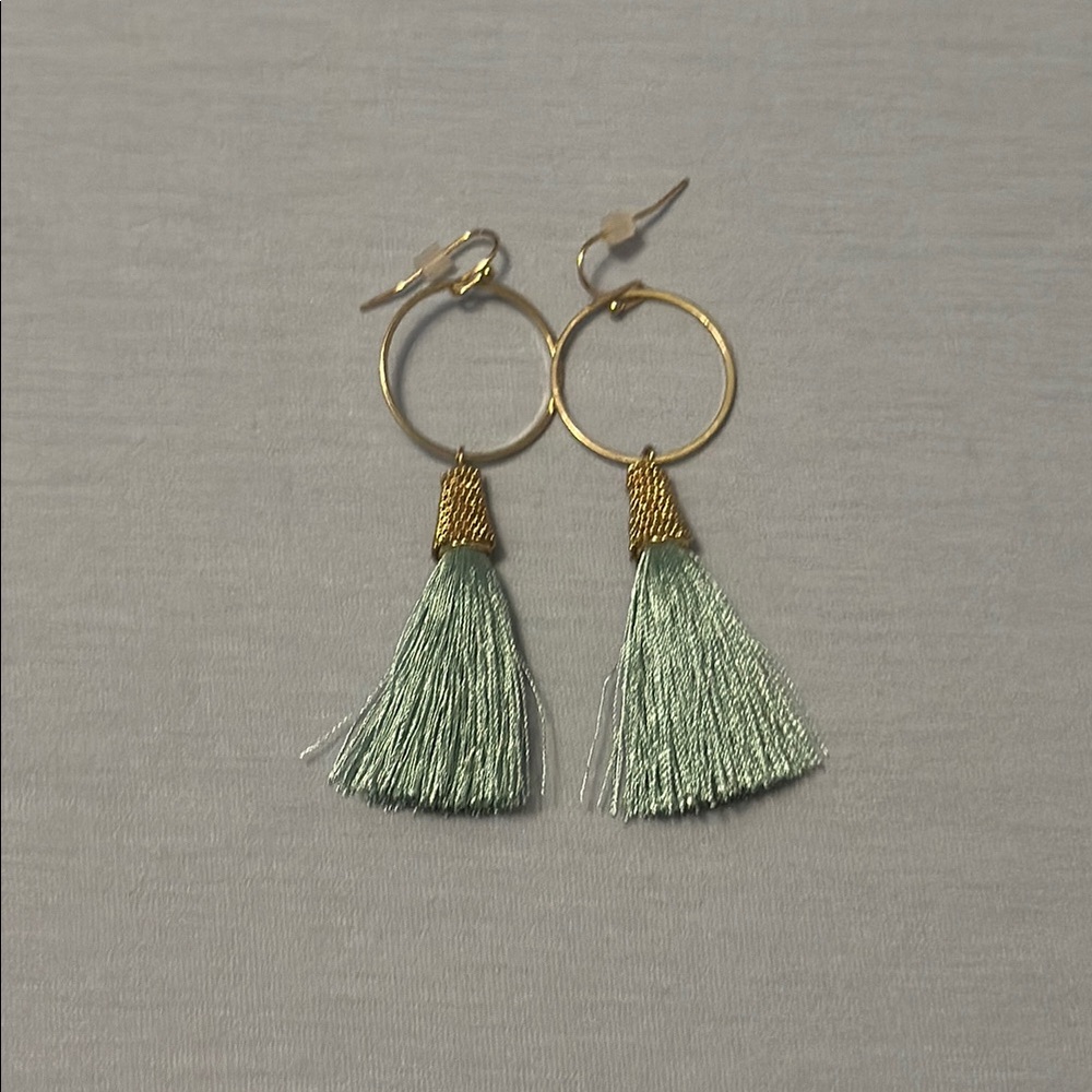 Elegant Gold and Green Tassel Earrings